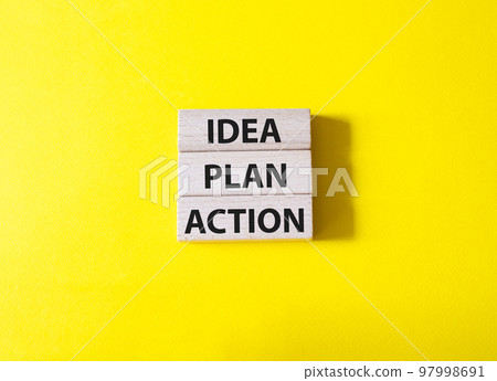 Idea Plan Action symbol. Wooden blocks with words Idea Plan Action. Beautiful yellow background. Business and Idea Plan Action concept. Copy space. Idea Plan Action symbol. Wooden blocks with words Idea Plan Action. Beautiful yellow background. Business and Idea Plan Action concept. Copy space. 97998691