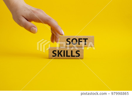Soft skills symbol. Wooden blocks with words Soft skills. Beautiful yellow background. Businessman hand. Business and Soft skills concept. Copy space. Soft skills symbol. Wooden blocks with words Soft skills. Beautiful yellow background. Businessman hand. Business and Soft skills concept. Copy space. 97998865