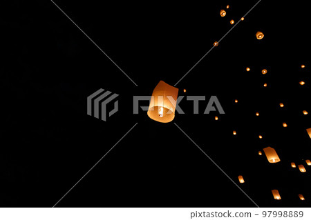 Sky lanterns, flying lanterns, floating lanterns, hot-air balloons Loy Krathong Festival in Chiang Mai Thailand. 97998889