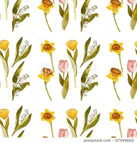 Daffodil tulip snowdrop Easter a seamless pattern 97999668