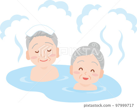 People soaking in hot springs _ Mixed bathing _ Elderly men and women 97999717