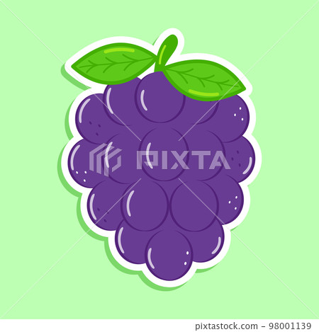 Cute funny grape sticker character. Vector hand drawn cartoon kawaii character illustration icon. Isolated on white background. grape character concept Cute funny grape sticker character. Vector hand drawn cartoon kawaii character illustration icon. Isolated on white background. grape character concept 98001139