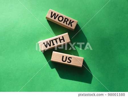 Work with us symbol. Wooden blocks with words Work with us. Beautiful green background. Business and Work with us concept. Copy space. Work with us symbol. Wooden blocks with words Work with us. Beautiful green background. Business and Work with us concept. Copy space. 98001380