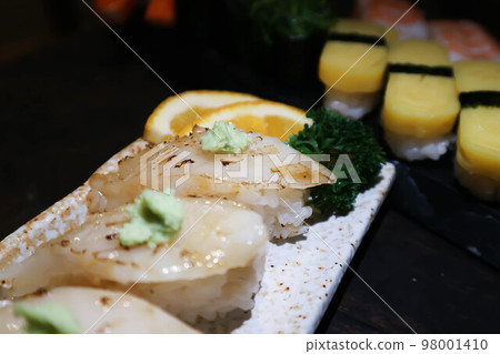 sushi or engawa sushi or fish sushi, rice topped with engawa or fish rolls 98001410