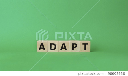Adapt symbol. Concept word Adapt on wooden cubes. Beautiful green background. Business and Adapt concept. Copy space. 98002638