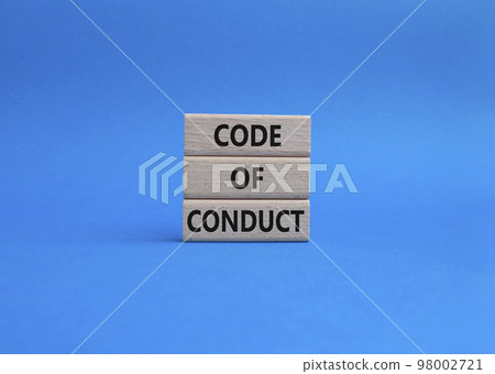 Code of conduct symbol. Wooden blocks with words Code of conduct. Beautiful blue background. Business and Code of conduct concept. Copy space. Code of conduct symbol. Wooden blocks with words Code of conduct. Beautiful blue background. Business and Code of conduct concept. Copy space. 98002721