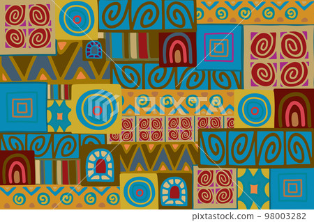 Colourful hand drawn organic shape elements seamless pattern. Ethnic style background. Colourful hand drawn organic shape elements seamless pattern. Ethnic style background. 98003282