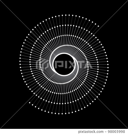 White lines and dots in spiral over black background. Yin and Yang symbol. Art line geometric design. 98003998