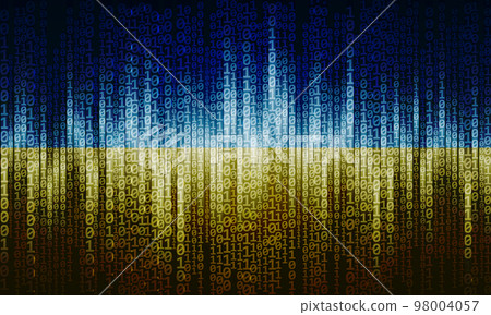 Binary code pattern in blue and yellow colors of flag of Ukraine. Cyberspace, technology and information concept. Binary code pattern in blue and yellow colors of flag of Ukraine. Cyberspace, technology and information concept. 98004057