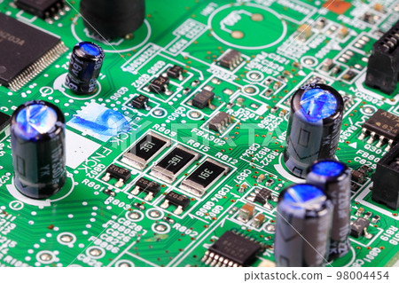Computer printed circuit board with electronic components after used. Computer printed circuit board with electronic components after used. 98004454
