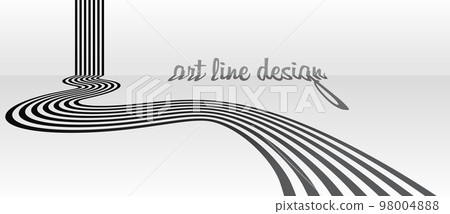 Dynamic geometric lines with perspective. Black parallel and wave stripes background like 3D form. Modern art lines design. 98004888