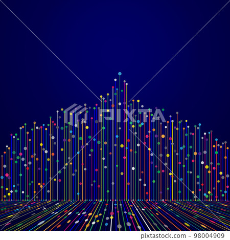 Speed lines, big data concept with dots. Dark blue illustration with financial indexes. Speed lines, big data concept with dots. Dark blue illustration with financial indexes. 98004909