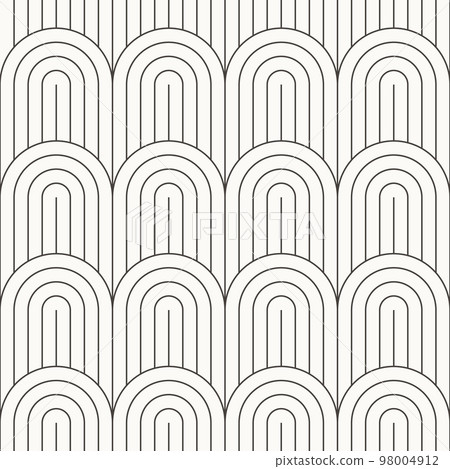 Seamless pattern with semicircles and lines on a white background. Simple geometric pattern, fabric print. Seamless pattern with semicircles and lines on a white background. Simple geometric pattern, fabric print. 98004912