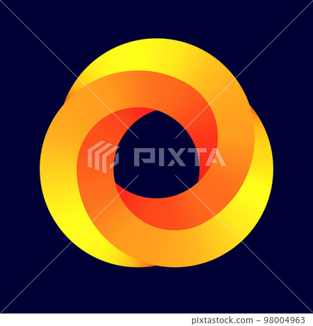 Three circles in impossible figure. Complexity geometric illusion in orange colors. Three circles in impossible figure. Complexity geometric illusion in orange colors. 98004963
