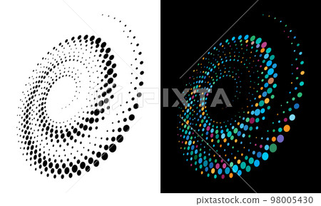 Abstract dotted vector background. Halftone effect. Circle dotted background or icon. Spiral with perspective. 98005430