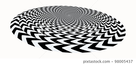 Abstract art geometric optical illusion with arrows. White and black psychedelic circle with perspective. Abstract art geometric optical illusion with arrows. White and black psychedelic circle with perspective. 98005437