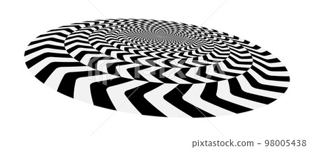 Abstract art geometric optical illusion with arrows. White and black psychedelic circle with perspective. 98005438
