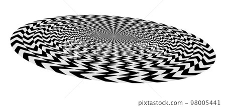 Abstract art geometric optical illusion with arrows. White and black psychedelic circle with perspective. Abstract art geometric optical illusion with arrows. White and black psychedelic circle with perspective. 98005441