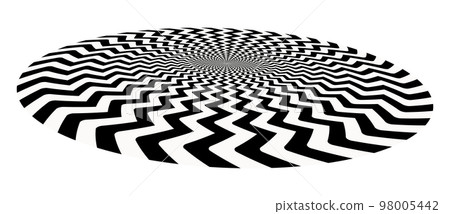 Abstract art geometric optical illusion with arrows. White and black psychedelic circle with perspective. Abstract art geometric optical illusion with arrows. White and black psychedelic circle with perspective. 98005442