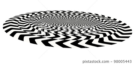 Abstract art geometric optical illusion with arrows. White and black psychedelic circle with perspective. Abstract art geometric optical illusion with arrows. White and black psychedelic circle with perspective. 98005443