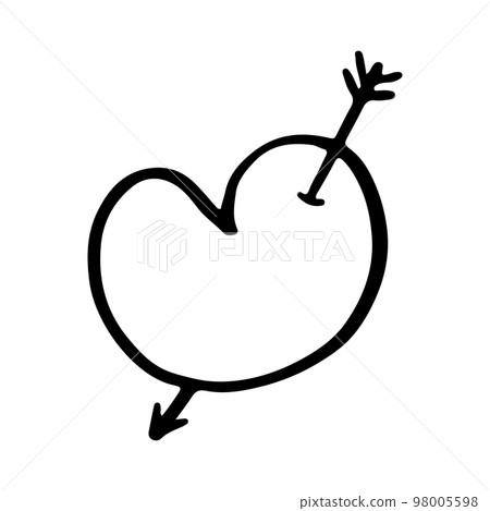 Heart vector icon drawn in one line pierced by an arrow. Heart vector icon drawn in one line pierced by an arrow. 98005598