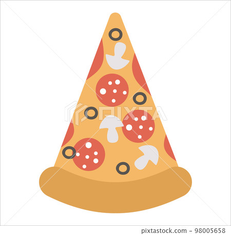 Vector pizza slice on white background. Fast food icon. Italian dish illustration. Flat hand drawn unhealthy nutrition clipart. 98005658