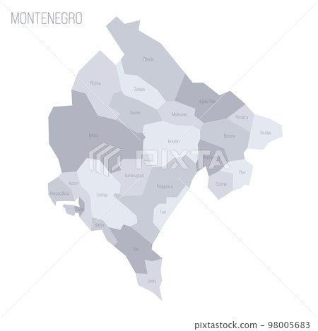 Montenegro political map of administrative divisions - municipalities. Grey vector map with labels. Montenegro political map of administrative divisions - municipalities. Grey vector map with labels. 98005683