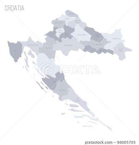 Croatia political map of administrative divisions - counties. Grey vector map with labels. 98005705