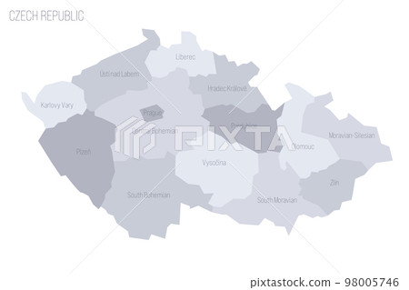 Czech Republic political map of administrative divisions - regions. Grey vector map with labels. 98005746