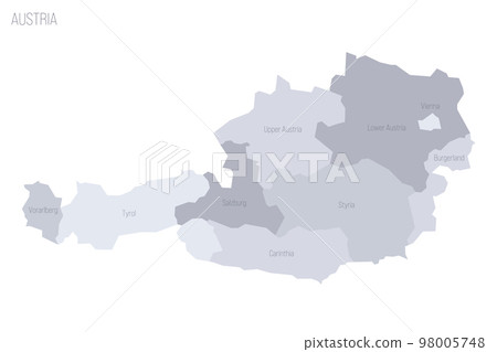 Austria political map of administrative divisions - federal states. Grey vector map with labels. Austria political map of administrative divisions - federal states. Grey vector map with labels. 98005748