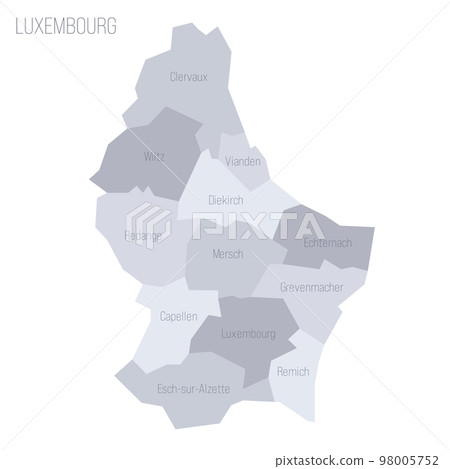 Luxembourg political map of administrative divisions - cantons. Grey vector map with labels. Luxembourg political map of administrative divisions - cantons. Grey vector map with labels. 98005752
