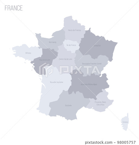 France political map of administrative divisions - regions. Grey vector map with labels. France political map of administrative divisions - regions. Grey vector map with labels. 98005757