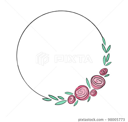 Vector round frame decorated with roses and peonies hand drawn watercolor. 98005773