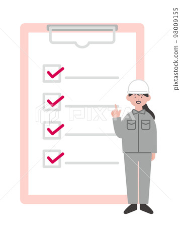 Illustration of a woman in work clothes and a checklist Illustration of a woman in work clothes and a checklist 98009155