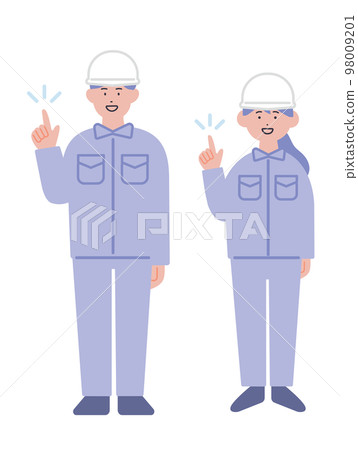 Illustration of men and women in work clothes pointing 98009201