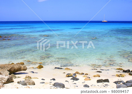 Secluded turquoise beach in Aruba, Caribbean Blue sea, Duth Antilles Secluded turquoise beach in Aruba, Caribbean Blue sea, Duth Antilles 98009457