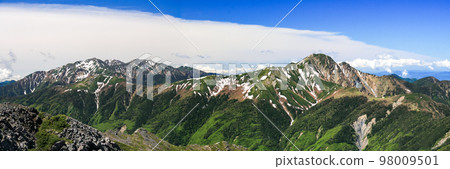 南阿爾卑斯山、白峰三山 從西之鳥嶽山頂眺望荒川三山、赤石山、潮見山 98009501