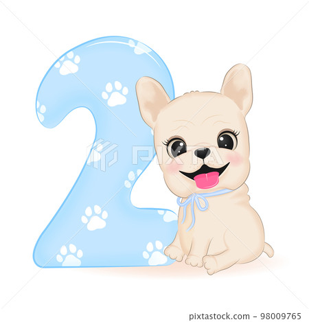 Cute French Bulldog and number 2 98009765