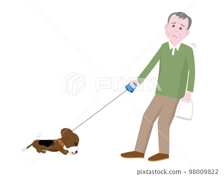 old man and dog walking old man and dog walking 98009822