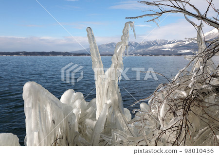 Splashing ice Lake Inawashiro Splashing ice Lake Inawashiro 98010436