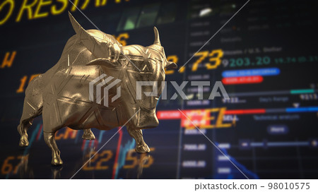 The gold bull on chart background for business concept 3d rendering 98010575