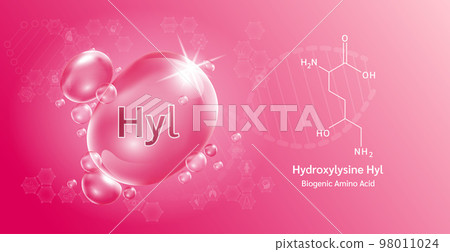 Water drop Important amino acid Hydroxylysine and structural chemical formula. Proline on a red background. Medical and scientific concepts. Water drop Important amino acid Hydroxylysine and structural chemical formula. Proline on a red background. Medical and scientific concepts. 98011024