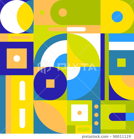 Geometric art. Bauhaus style. Pattern from simple basic forms. Eco colours palette. Vector template. Geometric art. Bauhaus style. Pattern from simple basic forms. Eco colours palette. Vector template. 98011129