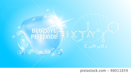 Serum Benzoyl Peroxide blue and structure. Vitamin complex helps dissolve clogged acne reduce inflammation of acne. Medical concept. Beauty treatment nutrition skin care design. 3D Vector EPS10. 98011859