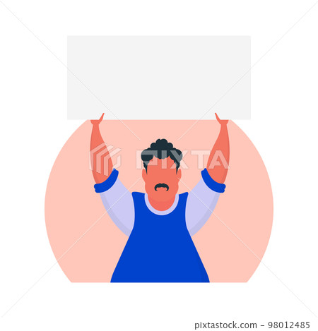 Man with blank banner isolated on white background. Protest concept. Vector 98012485