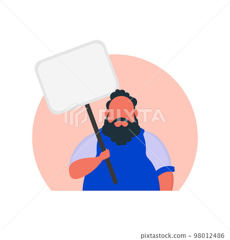 Man with blank banner isolated on white background. Protest concept. Vector Man with blank banner isolated on white background. Protest concept. Vector 98012486