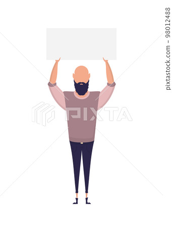 Man with blank banner isolated on white background. Pop art. Flat style. Vector Man with blank banner isolated on white background. Pop art. Flat style. Vector 98012488