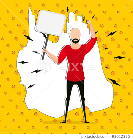 A man with a banner and space for your text. Pop art cartoon style. Vector A man with a banner and space for your text. Pop art cartoon style. Vector 98012550