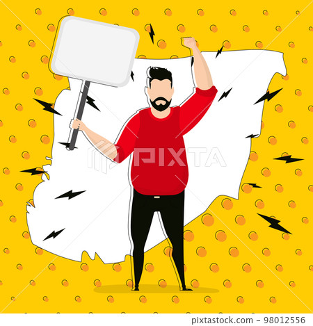 A man with a banner and space for your text. Pop art cartoon style. Vector illustration. 98012556