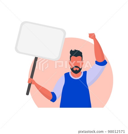 Protest concept Guy with a blank banner in his hands. With space for your text. Rally or protest concept. Vector illustration. Protest concept Guy with a blank banner in his hands. With space for your text. Rally or protest concept. Vector illustration. 98012571
